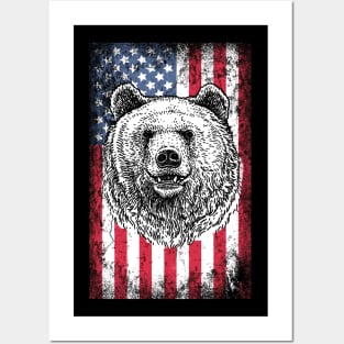 Patriotic Bear American Flag Posters and Art